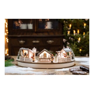 Hellum Scène de ville en bois LED demi-cercle 8 LED blanc chaud minuterie 6h