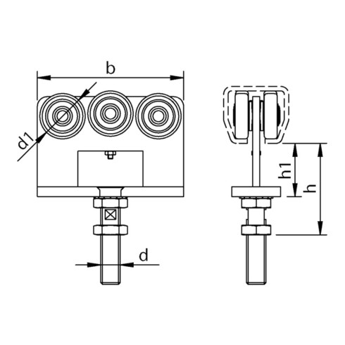 HELM Rollapparat 492,doppelpaarig z.einhängen,Prof.-Nr.400, Durchmesser 34, 200kg,L 120