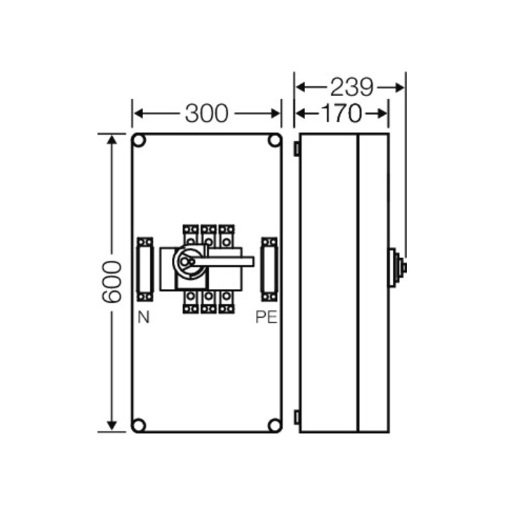Hensel Boîtier d'interrupteur sectionneur 160A 3p. + PE + N Mi 7456