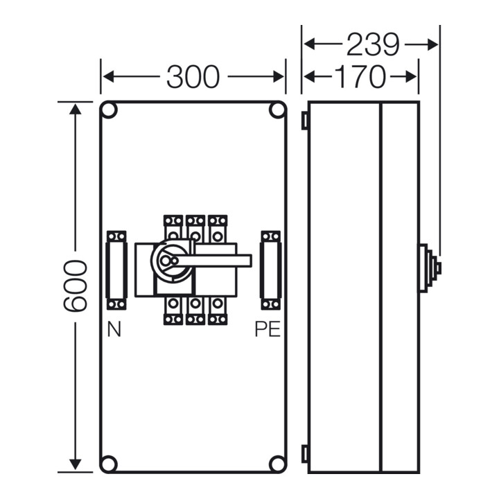 Hensel Boîtier d'interrupteur sectionneur 160A 3p. + PE + N Mi 7456