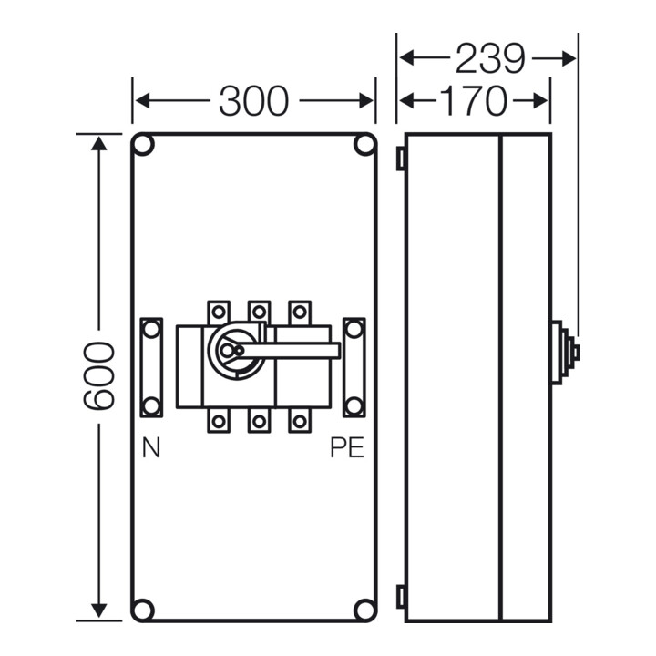 Hensel Boîtier d'interrupteur-sectionneur 250A 3p.+PE+N Mi 7455