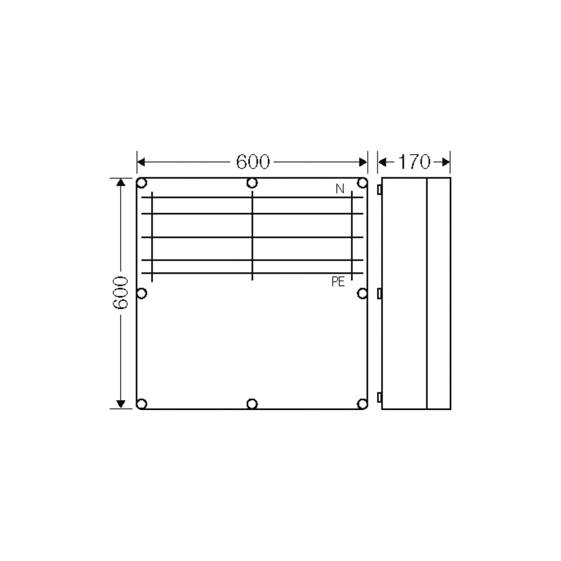 Hensel Sammelschienengehäuse 630A 600x600x170mm Mi 6856