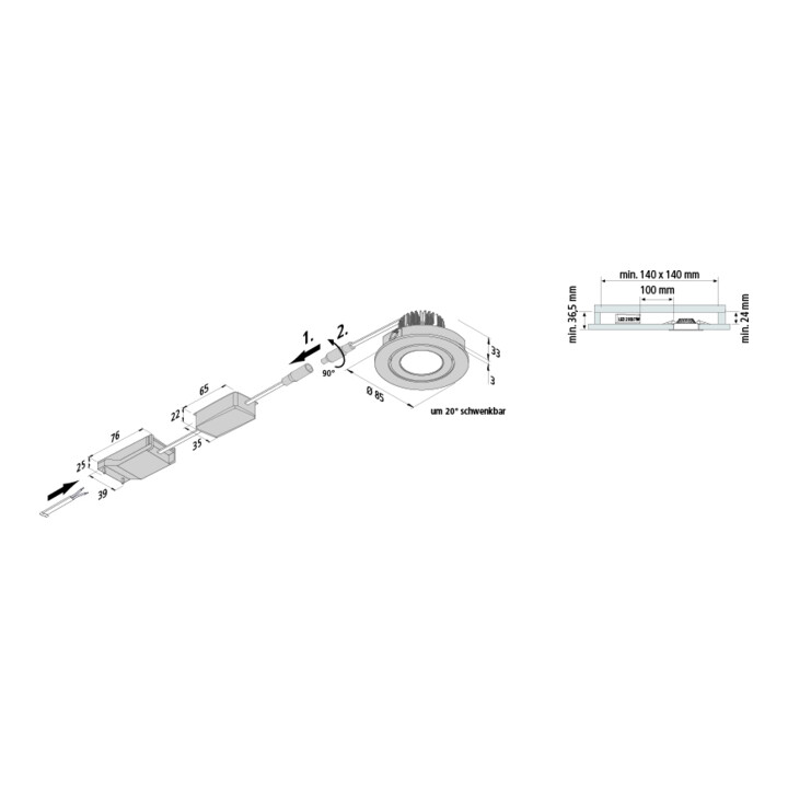 Hera LED-Einbauleuchten-Set 20203351004 weiß schwenkbar Metallgehäuse dimmbar