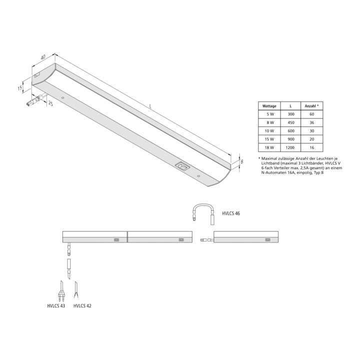 Hera LED lampe sous meuble 450 mm 8W 230V blanc chaud 20202580102