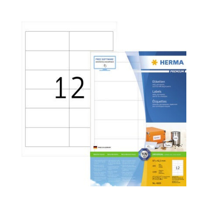 HERMA Etikett PREMIUM 4669 97,0x42,3mm weiß 1.200 St./Pack.