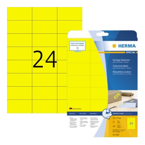 HERMA Etikett SPECIAL 4466 70x37mm gelb 480 St./Pack.