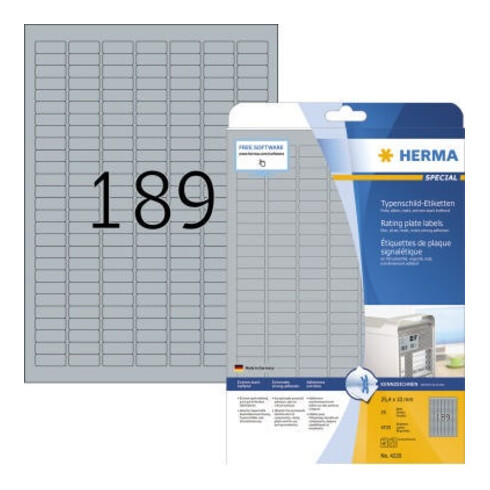 HERMA Etikett Typenschild 4220 25x10mm silber 4.725 St./Pack.