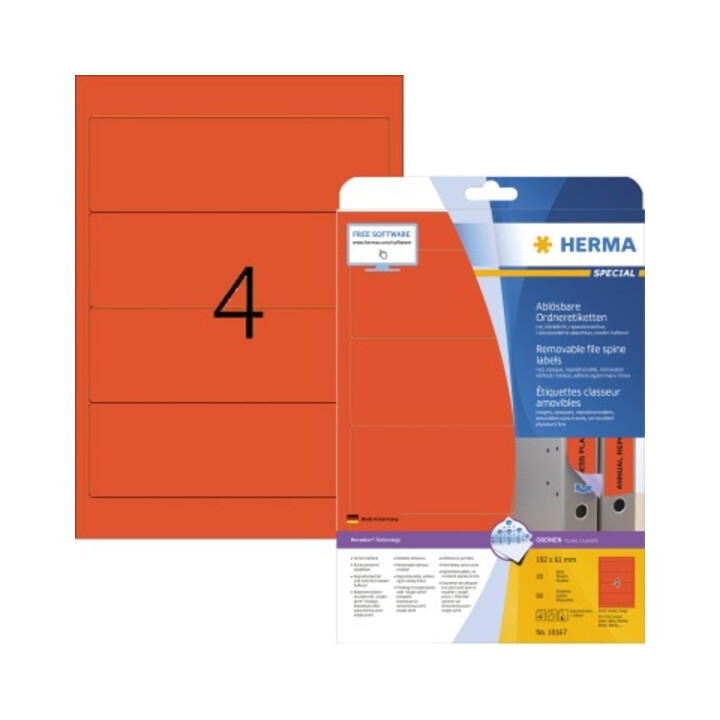HERMA Ordneretikett Movables 10167 192x61mm sk rot 80 St./Pack.