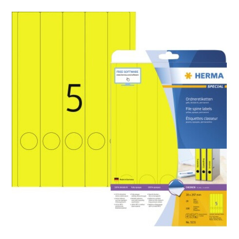 HERMA Ordneretiketten 5131 DIN A4 38x297mm gelb 100 St./Pack