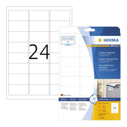 HERMA Outdoor Etikett Special 9532 63,5x33,9mm weiß 240 St./Pack.