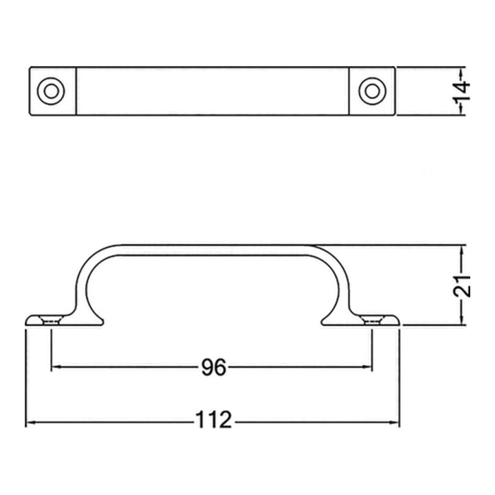 Hermeta Handgriff A.21mm L.112mm B.14mm Alu.silberf.elox.Anz.Löcher 2