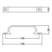 Hermeta Handgriff A.28mm L.149mm B.19mm Alu.silberf.elox.Anz.Löcher 2-4