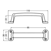 Hermeta Handgriff L.110mm B.36mm Alu-Guss silberf.elox.Anz.Löcher 4-4