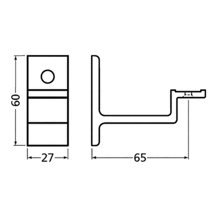Hermeta Handlaufträger 3541 gerade 65mm Alu silber Breite 27mm 1 Bohrung M8