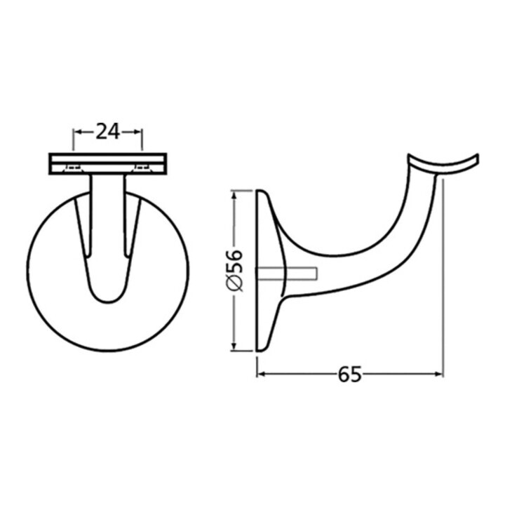 Hermeta Support de main courante 3501 alu. noir mat plaq.murale D.56mm appui incurvé