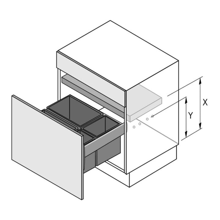 Hettich Abfallsystem-Rahmen AvanTech YOU Pull 9278336, KB 600mm STA anthrazit pulverb.