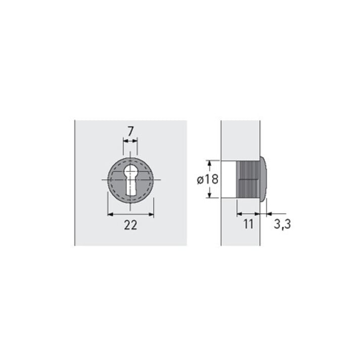 Hettich Bague de clé ronde, type 2175 44560, diamètre 22 mm, P 14,3 mm nickelée
