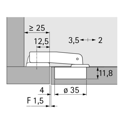Hettich Charnière de meuble Perfekt 5737 69603, 95°, acier nickelé argenté