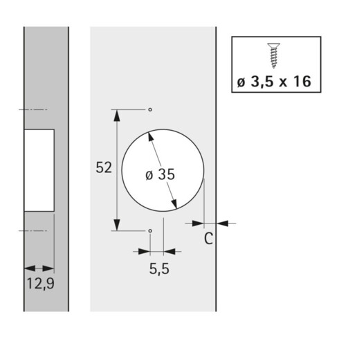 Hettich charnière spéciale ET 582 K.0,0mm z.Aufschr.