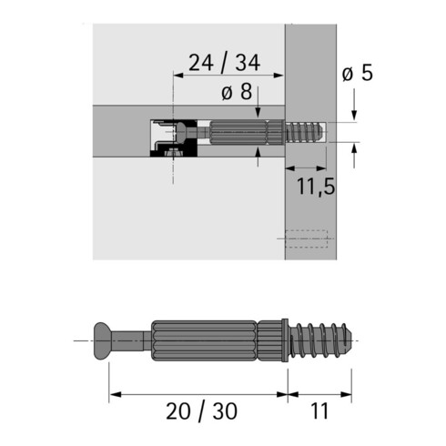 Hettich Cheville à visser, diamètre 5 mm, plage de serrage 30 mm Twister DU 232, 20058, zingué