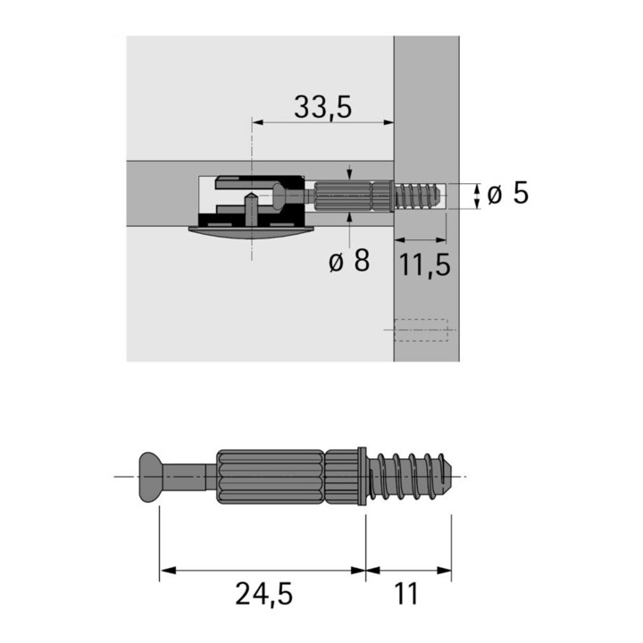 Hettich Cheville à visser Ø 5 mm, longueur de serrage 24,5 mm Twister DU 262, 20060 zingué