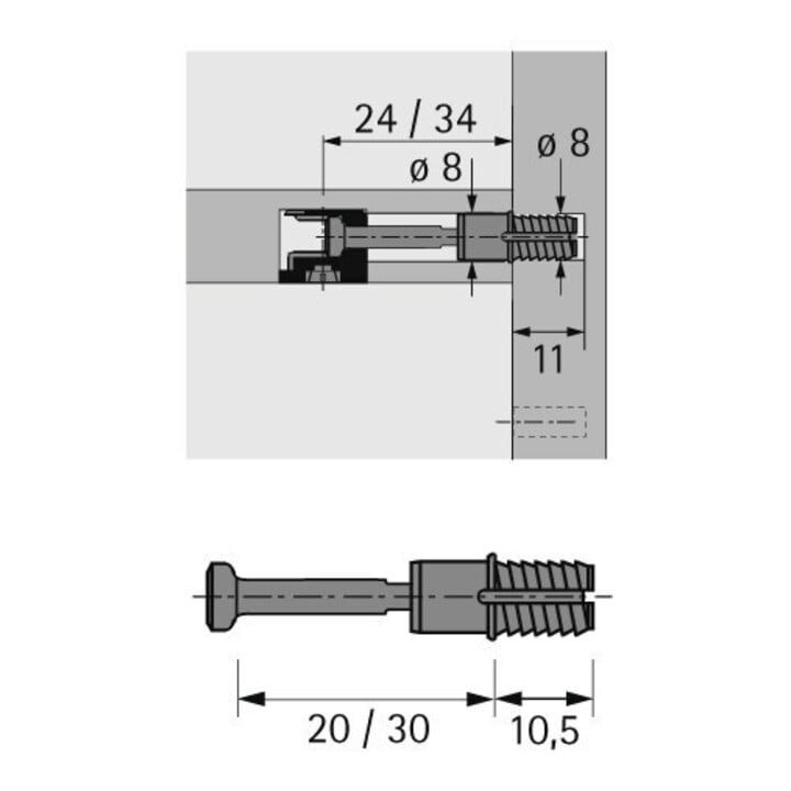 Hettich Cheville de montage rapide, réglage 20 mm, perçage Ø 8 mm Rapid S DU 324 44750 bleu