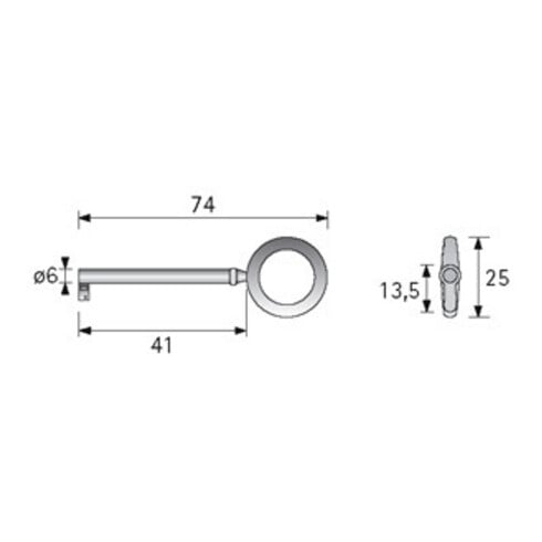 Hettich Clé Type 844565 avec panneton, tige, diamètre 6, nickelé