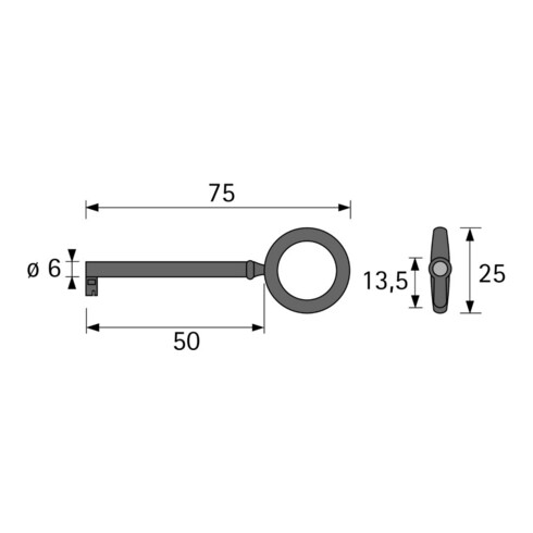 Hettich Clé Type 844565 avec panneton, tige, diamètre 6, nickelé