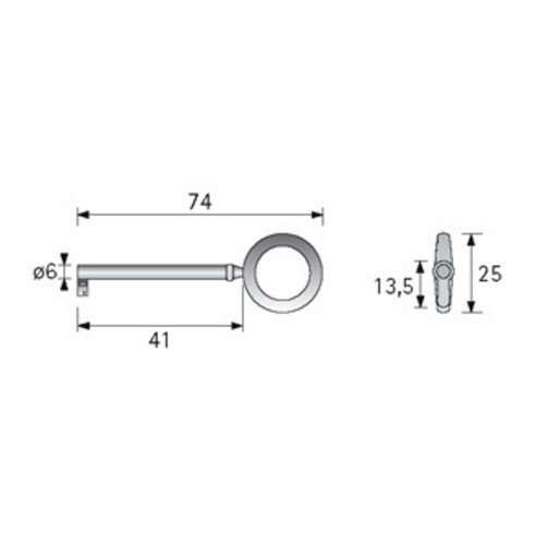 Hettich Clé Type 844565 avec panneton, tige, diamètre 6, nickelé