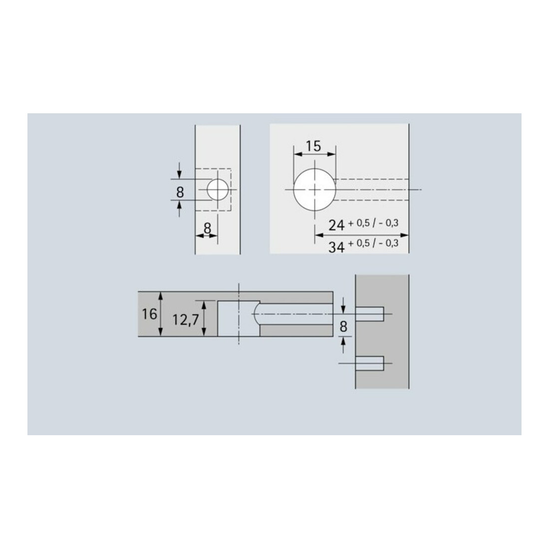 Hettich Connecteur excentrique percé, diamètre 15x12,7 mm Rastex 15 25062