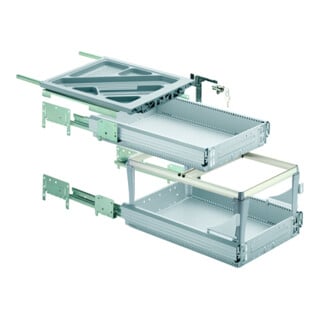 Hettich Container-Set mit Voll- und Überauszügen, Aluminium Optik, 530 mm