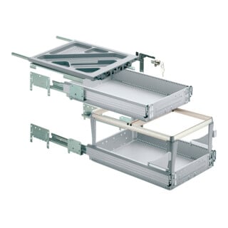 Hettich Container-Set mit Voll- und Überauszügen, Aluminium Optik, 730 mm