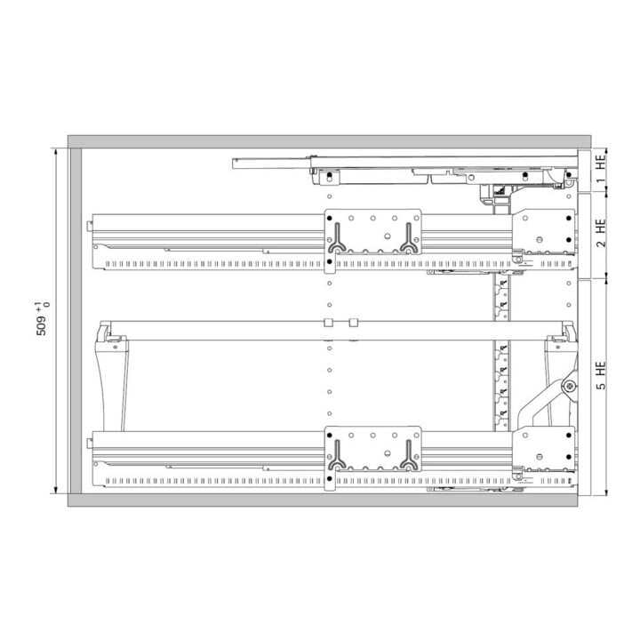 Hettich Container-Set mit Voll- und Überauszügen, Aluminium Optik, 730 mm