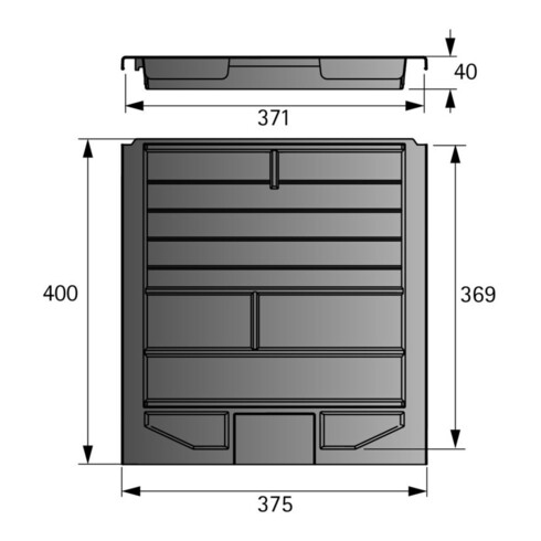 Hettich Corbeille à fournitures 9111484 plastique aspect alu