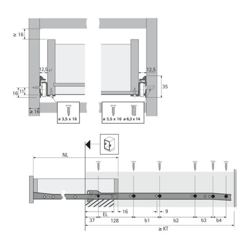 Hettich coulisse à sortie partielle FR 402 avec Stop Control STA blanc L.350mm 25kg Longueur de tiroir 350mm