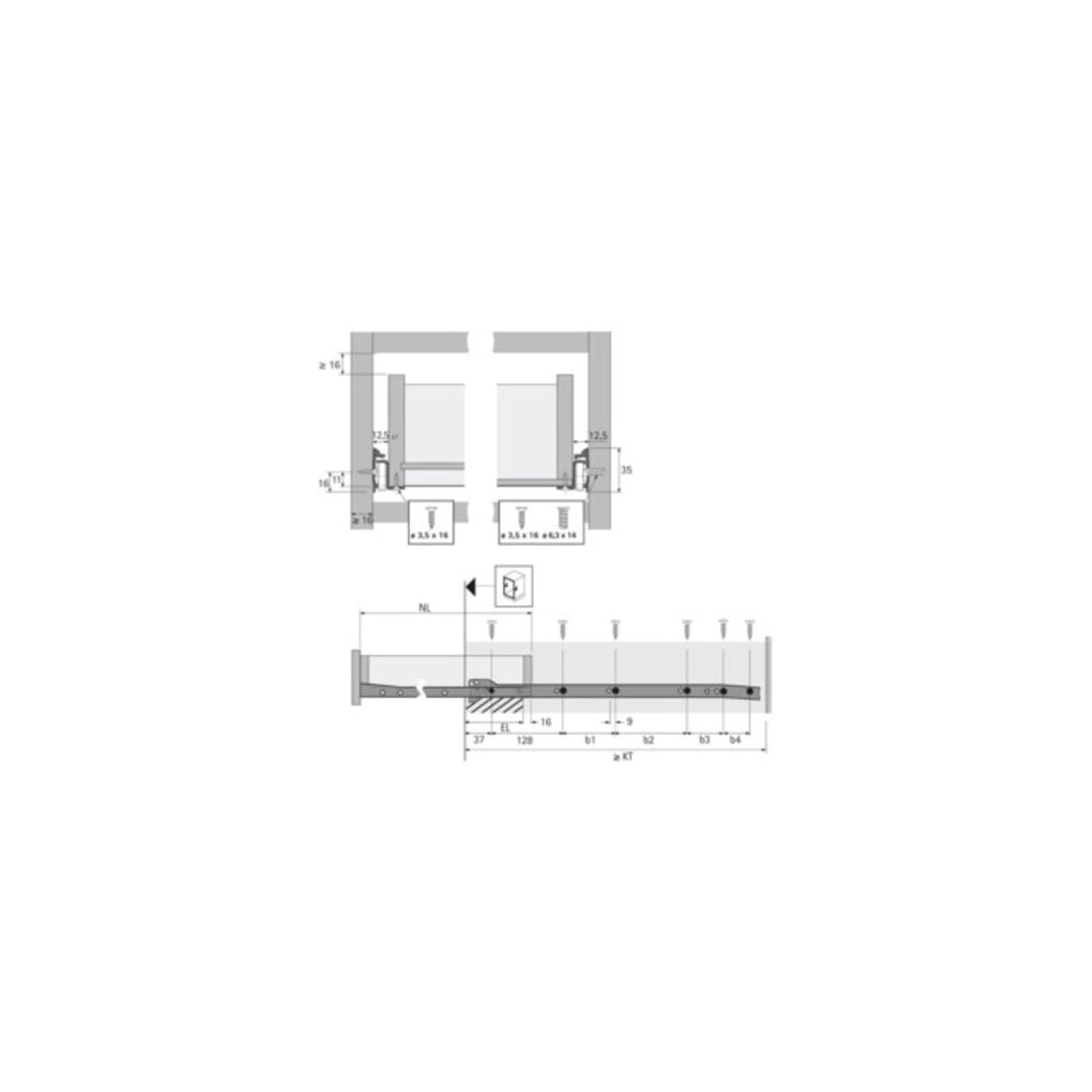 Hettich coulisse à sortie partielle FR 402 avec Stop Control STA blanc L.350mm 25kg Longueur de tiroir 350mm