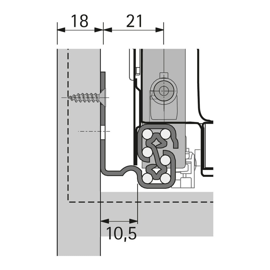 Hettich Coulisse à sortie totale sous plan, 9307659, 470 mm, acier