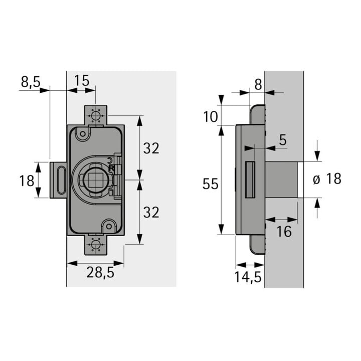 Hettich Drehstangenschloss Set mit Innenvierkant 15 mm