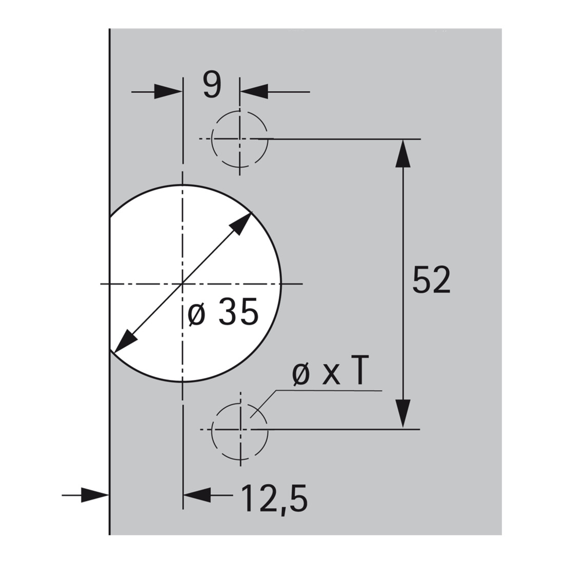 Hettich Eingelenkscharnier-Topfscharnier Selekta TX 33, 52 x 9 mm, zum Einpressen, vernickelt