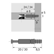 Hettich Einschraubdübel Bohr, Durchmesser 5mm, Spannmaß 30mm Twister DU 320, 48038 verzinkt-3