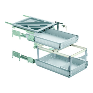 Hettich Ensemble de caissons avec tiroirs à extension totale et à extension supérieure, aspect aluminium, 530 mm