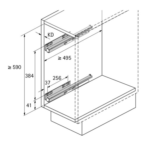 Hettich Ensemble de tiroir frontal Cargo IQ plus 150 9077588, corps 150 mm, argent