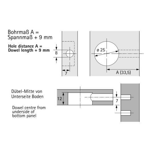 Hettich Exzent.Verbindungsbeschl. Bohr, Durchmesser 25x12mm Rastex 25 13116