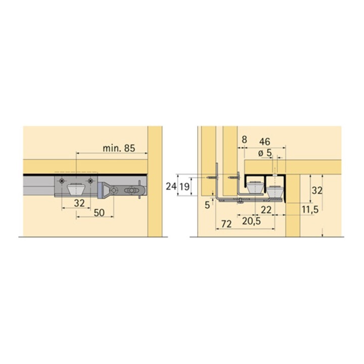 Hettich Führungsprofil zu unterer Türführung STB 11 Alu. blk 6000mm