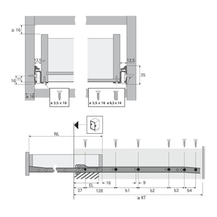 Hettich Guide à rouleaux pour meuble FR 402, 1058350, fermeture auto. Stop Contr. 600 mm, acier