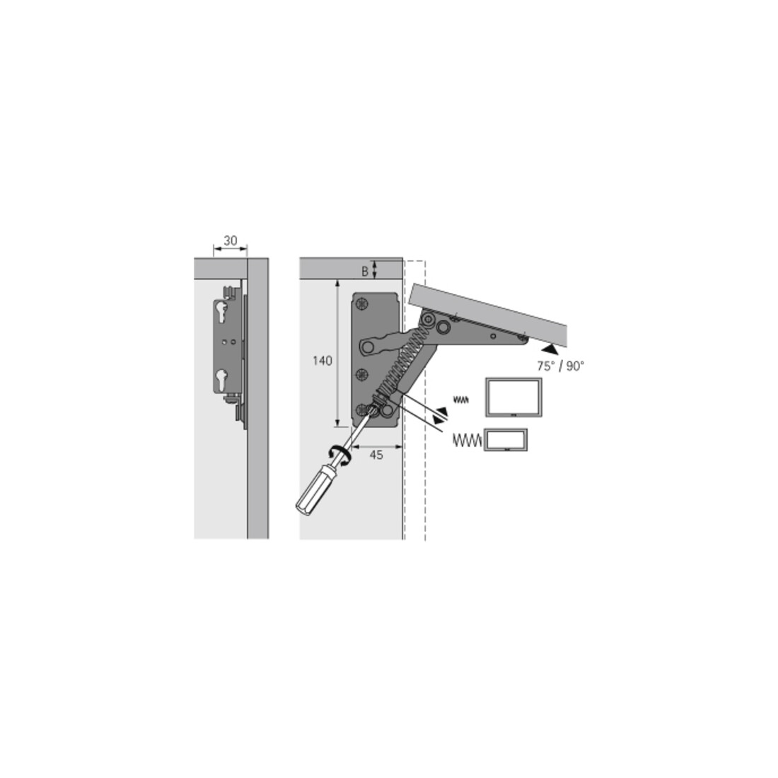 Hettich Hochklapp-Beschlag 40721 STA vern.75Grad
