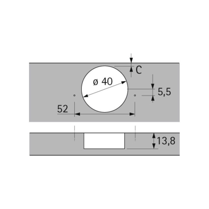 Hettich Intermat Dicktürscharnier Spezial Intermat 9935, Türdicke bis 43 mm, einliegend, Öffnungswinkel 95 Grad, Bohrbild TH 52 x 5,5 mm, zum Anschrauben
