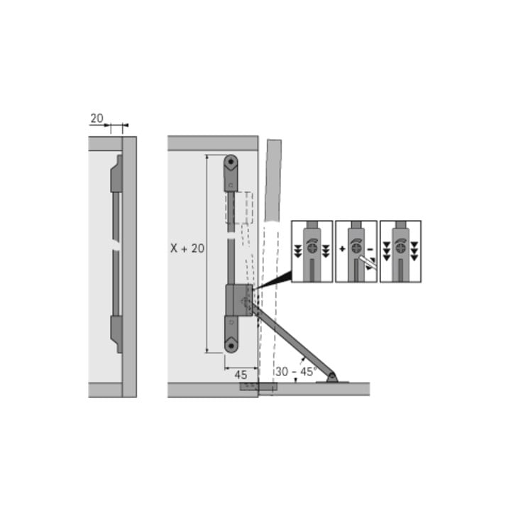 Hettich Klappenhalter Klassik D mit Lager LS 3280 D, Korpushöhe 290 mm, Anschlagseite links, vernickelt