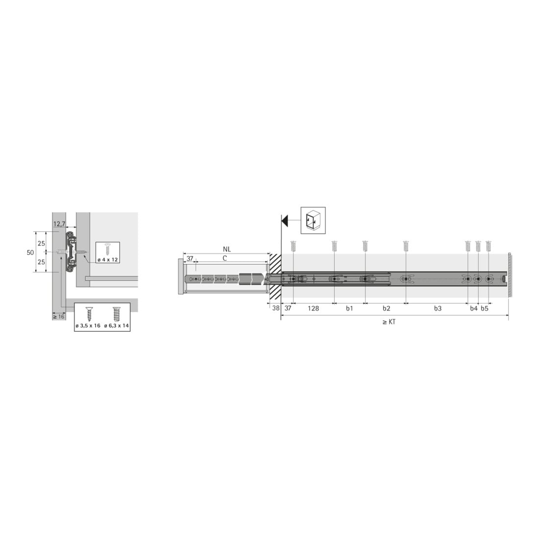 Hettich Kugelauszug KA 4932, Einbaubreite 12,7 mm