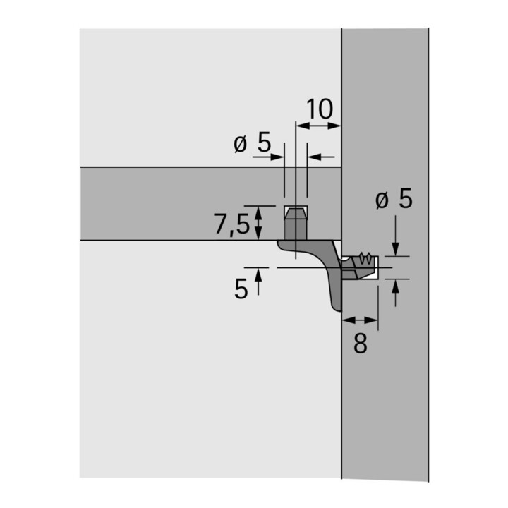 Hettich MB-Bodenträger m.beids.Zapfen,Sekura 1.1 19557,Zapfen, Durchmesser 5mm Zinkdruckguss